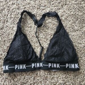 PINK Victoria's Secret Black Lace Halter Bralette